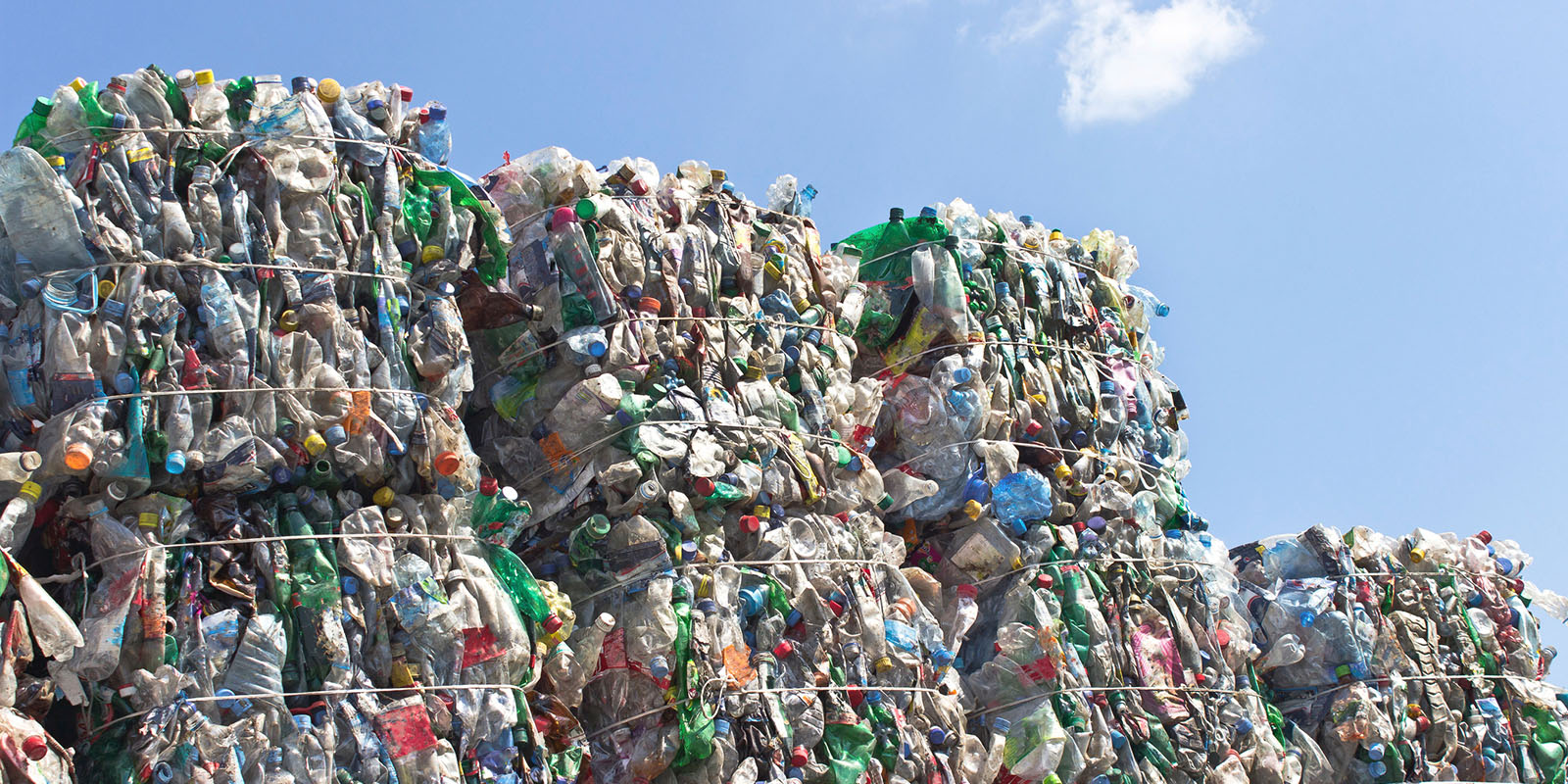 Bales of recycled plastic.